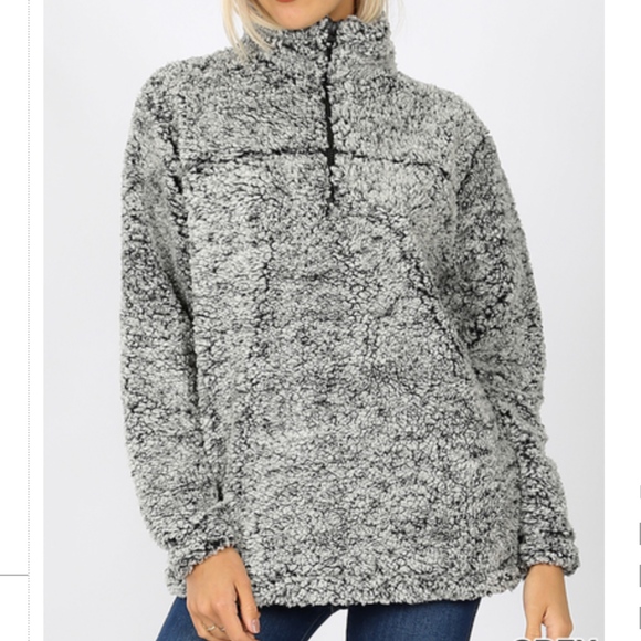 Tops - Sherpa Half Zip Pullover with pockets - Gray